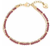 JEWELS BY LEONARDO Bracelet Anka • Double chaîne en acier inoxydable doré • Deux brins de chaîne d'ancre fine et de perles de grenat • 18-21 cm de longueur • Bijoux cadeau pour femme • 023229