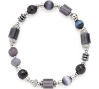 JEWELS BY LEONARDO Bracelet Casoria, bracelet élastique en acier inoxydable argenté, perles géométriques en noir et gris, 20 cm de long, bijoux pour femme, 024304, Eine Grösse, Acier inoxydable, Pas