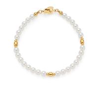 Jewels by Leonardo Bracelet Clip & Mix Christa, Bracelet en Acier Inoxydable doré, Perles d'imitation Blanches avec éléments dorés, 19,5 cm de Long, Bijou Cadeau pour Femme, 025568