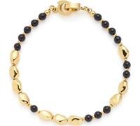 JEWELS BY LEONARDO Bracelet Clip & Mix Dorina Bracelet en acier inoxydable doré, perles dorées en forme de pépites et perles de verre noires, 19 cm de long, bijoux pour femme, 024438, Eine Grösse,