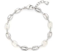 JEWELS BY LEONARDO Bracelet Lindi en acier inoxydable argenté - Maillons d'ancre de bateau en nacre et acier inoxydable - Longueur : 18-20 cm - Cadeau pour femme 023542, Eine Grösse, Acier inoxydable