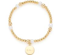 JEWELS BY LEONARDO Bracelet Mathilde • Bracelet élastique en acier inoxydable doré • Perles en acier inoxydable, perles d'imitation et pendentif plaque de monnaie • 19,5 cm de longueur • Cadeau pour