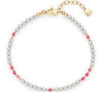 JEWELS BY LEONARDO Bracelet Pinky • Bracelet en acier inoxydable doré • Perles d'imitation gris clair, fines boules dorées et perles de verre roses • Longueur 18-20,5 cm • Cadeau pour femme • 024975,