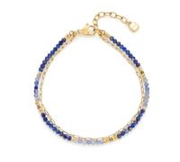 Jewels by Leonardo Ciao Rose 025730 Bracelet Double rangée en Acier Inoxydable doré, Petites Perles de Pierre Bleues et chaîne Fine à Clip en Papier, 18-20,5 cm de Long, Bijou Cadeau pour Femme