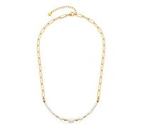 JEWELS BY LEONARDO Collier Inca • Chaîne en acier inoxydable doré • Maillons de chaîne en filigrane • Perles blanches de culture d'eau douce et en acier inoxydable • 42-47 cm de longueur • Bijoux pour