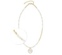 JEWELS BY LEONARDO Collier Welda • Chaîne courte en acier inoxydable doré • Perles de coquillage en forme d'olive • Pendentif rond avec motif soleil • 45-50 cm de longueur • Bijou cadeau pour femme •