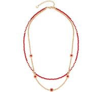 JEWELS BY LEONARDO Florena 023545 Collier double rangs en acier inoxydable doré avec pierres en verre rouges et éléments de fleurs incrustés Longueur 42-47 cm Bijou pour femme, 42 cm, Acier inoxydable