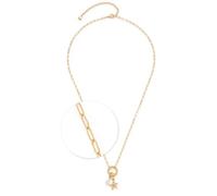 JEWELS BY LEONARDO Franzi 026202 Collier Paperclip en acier inoxydable doré avec pendentif étoile de mer et perle en pierre rose Longueur 50-57 cm