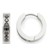 JEWELS by Leonardo Inca 024306 Paire de créoles à charnière en acier inoxydable argenté avec pierres de zircone noires Bijou pour femme Cadeau pour femme, Eine Größe, Acier inoxydable, Pas de gemme