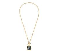JEWELS by Leonardo Lira Collier en acier inoxydable 1 pièce, chaîne à maillons dorés avec fermoir à bascule et pendentif en marbre anthracite, bijoux pour femme, 60 cm, Acier inoxydable, Pas de gemme