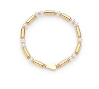 Jewels by Leonardo Nina 025376 Bracelet élastique en Acier Inoxydable doré, Perles d'imitation Blanches et bâtonnets dorés interchangeables, 19 cm de Long, Bijou Cadeau pour Femme