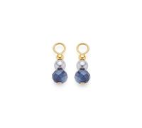 JEWELS BY LEONARDO Pendentif Beauty's Aline • 1 paire de breloques en acier inoxydable doré • Pierres en verre bleues à facettes, perle grise et boule dorée • Bijou cadeau pour femme • 025523