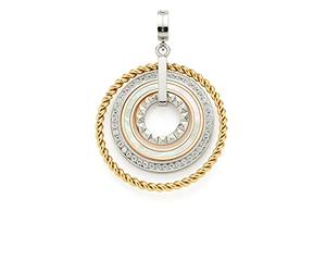 JEWELS BY LEONARDO Pendentif Clip & Mix Geometria • Pendentif en acier inoxydable tricolore • Éléments anneaux avec nacre et crise en verre • Clip M (4,8 mm de diamètre) • Bijou cadeau pour femme