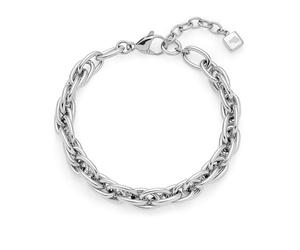 Jewels by Leonardo Sina 025385 Bracelet en Acier Inoxydable argenté à maillons denses entrelacés Longueur 19-21,5 cm Bijou Cadeau pour Femme