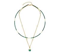 JEWELS BY LEONARDO Valea 021767 Collier double brin en acier inoxydable doré malachite et perles de verre dans des tons verts assortis 45-50 cm Bijoux Cadeau pour femme, 45 cm, Acier inoxydable, Pas