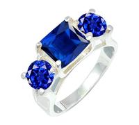 JEWELSTREZORO Bague en pierre précieuse - En argent sterling 925 - Pour homme et femme - Article cadeau - Bijou fait main - TSR1161AA, 61 (19.4), Métal précieux Pierre précieuse, Saphir bleu cultivé