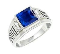 JEWELSTREZORO Bague en pierre précieuse - En argent sterling 925 - Pour homme et femme - Article cadeau - Bijou fait main - TSR1164AA, 64 (20.4), Métal précieux Pierre précieuse, Saphir bleu cultivé