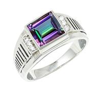 JEWELSTREZORO Bague en pierre précieuse - En argent sterling 925 - Pour homme et femme - Article cadeau - Bijou fait main - TSR1164AA, 68 (21.6), Métal précieux Pierre précieuse, Topaze mystique