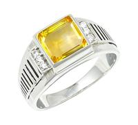 JEWELSTREZORO TSR1164AA Bague en argent sterling 925 pour homme et femme Article cadeau fait main, 61 (19.4), Métal précieux Pierre précieuse, Saphir jaune cultivé en laboratoire