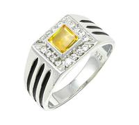 JEWELSTREZORO TSR1165AA Bague en argent sterling 925 pour homme et femme Article cadeau fait main, 61 (19.4), Métal précieux Pierre précieuse, Saphir jaune cultivé en laboratoire