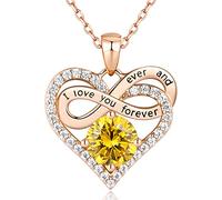 Jewlpire Collier en forme de cœur avec symbole de l'infini pour femme avec chaîne en argent sterling 925, 2 carats (8 mm) et diamant CZ pour femme, Noël, Saint-Valentin, anniversaire, mariage, cadeau