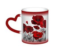 JEWOSS Mug en céramique avec imprimé coquelicot rouge à changement de couleur sensible à la température