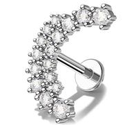 Jewseen 16G Boucle D'oreille De Labret Courbé À L'intérieur De L'hélice Filetée CZ Boucle D'oreille À Dos Plat 316L En Acier Chirurgical Cartilage Tragus Lèvre Piercing Bijoux 6mm Labret Stud