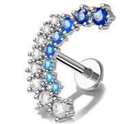 Jewseen 16G Boucle D'oreille De Labret Courbé À L'intérieur De L'hélice Filetée CZ Boucle D'oreille À Dos Plat 316L En Acier Chirurgical Cartilage Tragus Lèvre Piercing Bijoux 6mm Labret Stud