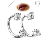 Jewseen 2PCS Boucles De Nez De Fer À Cheval Boucles D'oreilles De Cartilage En Acier Chirurgical Anneau De Septum 16G Cz Lèvre Piercing Bijoux Boucle D'oreille De Fer À Cheval Filetée Interne 8mm