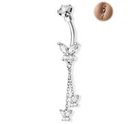 Jewseen Dangle Bouton Belly Bagues 316L Navel Barbell En Acier Inoxydable Avec Charme Papillon CZ Barres Belly Piercing Bijoux Pour Femmes Hommes