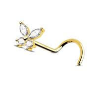 Jewseen en forme de S nez Stud CZ nez vis papillon Nostril Piercing Stud nez Piercing Jewellery14K or jaune bague de nez