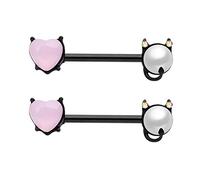 Jewseen Lot de 2 piercings de téton en acier chirurgical 316L avec perles roses, diable, c ur, bouclier de téton, piercing de téton pour femme en acier chirurgical 316L, Nacre