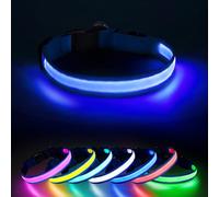 Jewyow Collier Lumineux Chien, Collier Chien Lumineux, 7 in 1 Collier LED Rechargeable USB-C étanche pour Chiens de Petite, Moyenne et Grande Taille- Bleu-S
