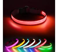 Jewyow Collier Lumineux Chien, Collier Chien Lumineux, 7 in 1 Collier LED Rechargeable USB-C étanche pour Chiens de Petite, Moyenne et Grande Taille- Rouge-S