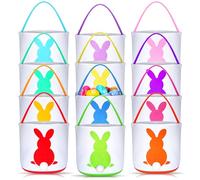 Jexine Lot de 12 sacs fourre-tout en forme de lapin de Pâques en vrac pour enfants, seau de chasse aux œufs de Pâques, panier de chasse avec poignée, sac de transport pour décorations de fête de