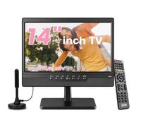 Jexiop Petit téléviseur LED HD de 14", ATSC intégré, double support pour bureau et montage mural, HDMI-USB-AV IN-12 V/alimentation CA pour camping-car et cuisine