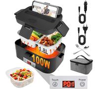 JEXNOVASHOP-100W Électrique Gamelle Chauffante Boîte à Lunch 3 en 1 Lunch Box Gamelle Chauffant Chauffe Plat Voiture 220V 12V 24V en Acier Inoxydable Thermique Amovible Convient pour Voiture Camionet