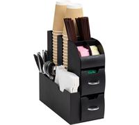 JEXNOVASHOP-11 compartiments pour tasse à café et condiments avec 2 tiroirs, caoutchouc plastique, noir, 1 paquet