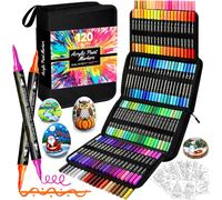 Jexnovashop-120 Couleurs Feutre Acrylique, Acrylic Paint Marker Double Pointe (Fines Et Pinceau), Coloriage Stylo Marqueur Acrylique Pour Papier, Verre, Galet, Métal, Plastique, Textile, Céramique, A