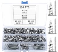 JEXNOVASHOP-120 Pcs Vis et Chevilles Métal Platre: 60 Chevilles pour Plaques de Plâtre + 60 Vis Autoperceuses, Chevilles Auto-Foreuses en Métal avec Vis pour Fixation Béton, Plaques de Plâtre