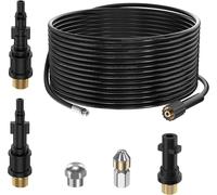 JEXNOVASHOP-15M Tuyau Déboucheur Canalisation pour Nettoyeur Haute Pression Kärcher K2 K3 K4 K5 K6 K7 HD HDs, 180Bar Kit Furet Professional avec Buse à Jet et Rotatif & Adaptateurs pour Lavor Parksid