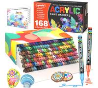 Jexnovashop-168 Couleur Feutres Acryliques,Marqueur Peinture Acrylique Avec Pointe Extra Fine De 0,7 Mm,Permanent Stylo Peinture Acrylique Pour Textile Galets Verre Métal Tissu Bois Céramique