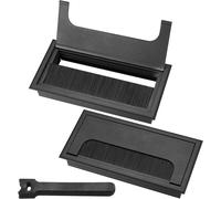 JEXNOVASHOP-2 Pieces Passe Cables Encastrables Bureau, Sortie de Câble pour Encastrer sur Table de Bureau, Organisateur de Cables, avec Joint Brosse, 10 Pieces Serre-câbles (Noir, 160x80mm)