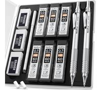 Jexnovashop-2 Pièces Porte-Mines Métal Avec Étui, Crayon Mécanique Automatique 0,5 Mm Et 0,7 Mm Avec Recharge De Mines Hb, Gommes, Porte Mine Pour L'écriture Artistique, Le Dessin, Le Croquis(Argent)