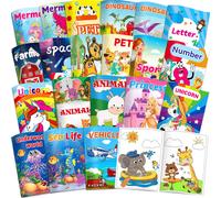 JEXNOVASHOP-20 Livres de Coloriage pour Enfants, Mini Livres de Coloriage pour Fillers de Sacs de Fête, Pack de Coloriages pour Enfants de 2 à 8 ans, Thèmes-Animaux, Sirènes, Dinosaures, Espace et Oc