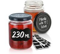 JEXNOVASHOP-25 Pots à Confiture de 230ml - Avec Étiquettes et Marqueur - Hermétique - Lavable au Lave-vaisselle - Idéal comme Cadeau