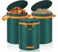 JEXNOVASHOP-272L Sac Dechets Verts Resistant, Lot de 3 Sac Jardinage Dechets avec Couvercle et Poignées, Sacs à Déchets de Jardin pour Transport de déchets verts, Ramasse Feuilles, Sac Poubelle