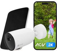 JEXNOVASHOP-2K Caméra Surveillance WiFi Extérieure sans Fil avec Panneau Solaire, AOV, Détection de Forme Humain/Véhicule, Vision Nocturne Couleur, Audio Bidirectionnel, Défense Active, IP66, CB3 Kit