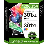 JEXNOVASHOP-301XL Cartouches d'encre Remplacement pour HP Cartouche 301 XL Noir et Couleur pour HP 301XL Encre pour Envy 4500 5530 4507 4502 DeskJet 1000 1050 2050 2510 3050 OfficeJet 2620 4630 (2 Pa