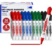 Jexnovashop-36 Feutre Tableau Blanc Effacable - Kit De 4 Couleurs Marqueurs À Pointe Biseautée 4 Mm Faible Odeur Idéal Pour Classe Bureau Enseignants Étudiants Fournitures Scolaires Essentielles